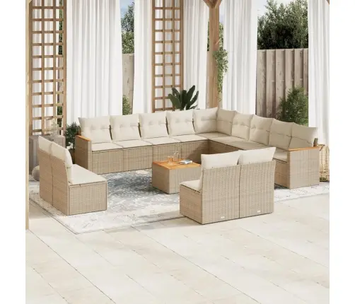 14-Daļīgs Dārza Dīvāna Komplekts, Matrači, Bēša Pe Rotangpalma Vidaxl