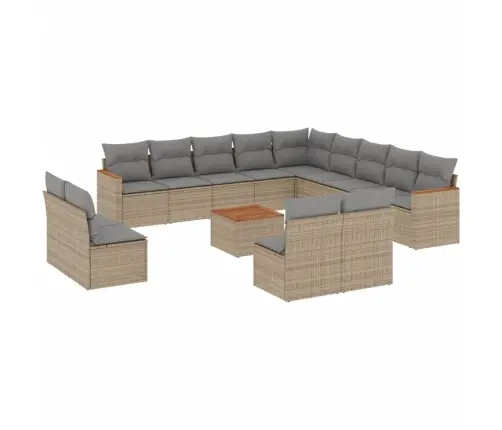 14-Daļīgs Dārza Dīvāna Komplekts, Matrači, Bēša Pe Rotangpalma Vidaxl