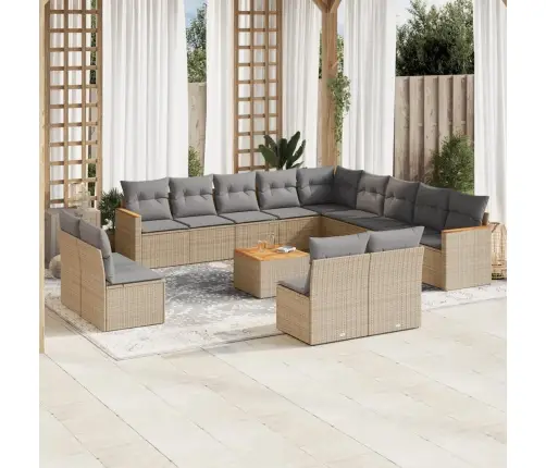 14-Daļīgs Dārza Dīvāna Komplekts, Matrači, Bēša Pe Rotangpalma Vidaxl