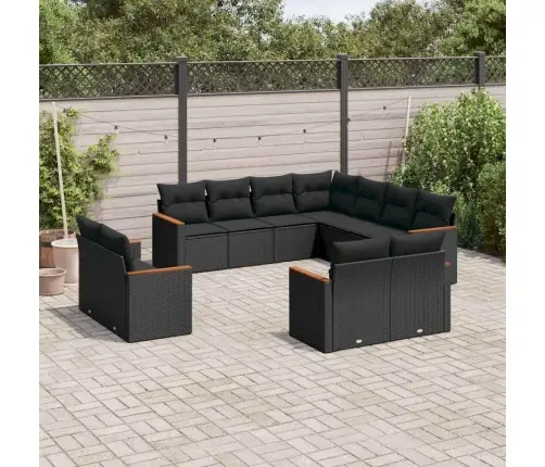 11-Daļīgs Dārza Dīvāna Komplekts, Matrači, Melna Pe Rotangpalma Vidaxl