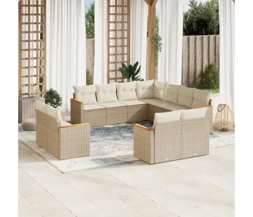 11-Daļīgs Dārza Dīvāna Komplekts, Matrači, Bēša Pe Rotangpalma Vidaxl