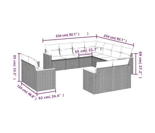 Sodo Komplektas Su Pagalvėlėmis, 11 Dalių, Pilkas, Poliratanas