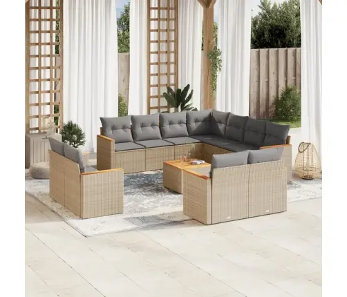 12-Daļīgs Dārza Dīvāna Komplekts, Matrači, Bēša Pe Rotangpalma Vidaxl