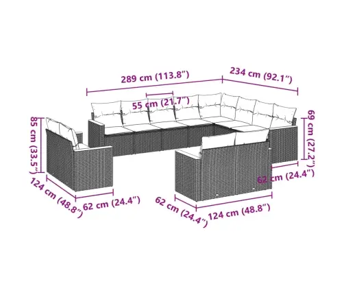 12-Daļīgs Dārza Dīvānu Komplekts, Matrači, Melna Pe Rotangpalma Vidaxl