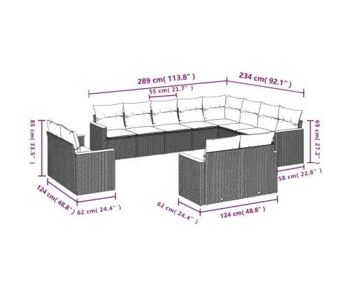 12-Daļīgs Dārza Dīvānu Komplekts, Matrači, Melna Pe Rotangpalma Vidaxl