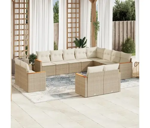 Sodo Komplektas Su Pagalvėlėmis, 12 Dalių, Smėlio, Poliratanas