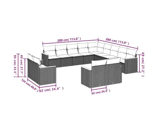 13-Daļīgs Dārza Dīvāna Komplekts Ar Matračiem, Pe Rotangpalma Vidaxl