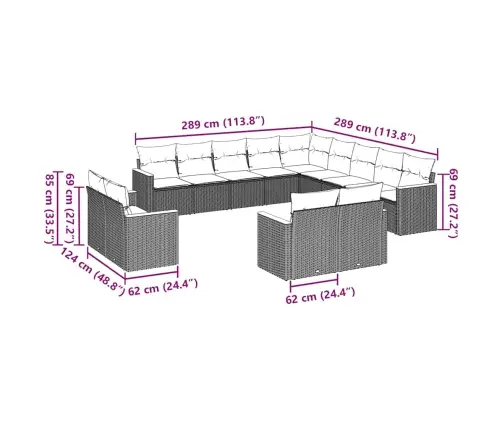 13-Daļīgs Dārza Dīvāna Komplekts Ar Matračiem, Pe Rotangpalma Vidaxl