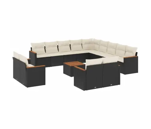 14-Daļīgs Dārza Dīvāna Komplekts, Matrači, Melna Pe Rotangpalma Vidaxl