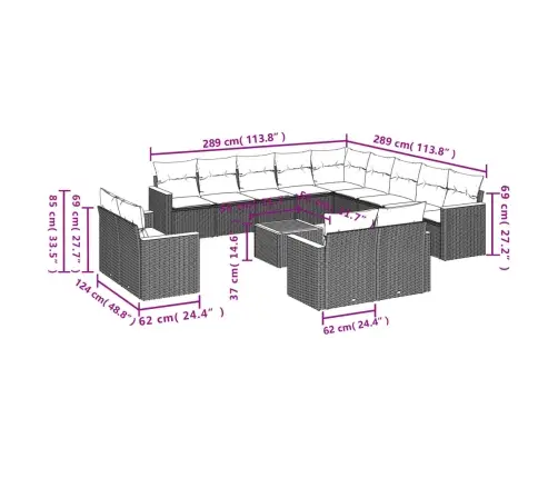 14-Osaline Aiadiivani Komplekt Patjadega, Beež, Polürotang