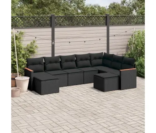 9-Daļīgs Dārza Dīvāna Komplekts, Matrači, Melna Pe Rotangpalma Vidaxl