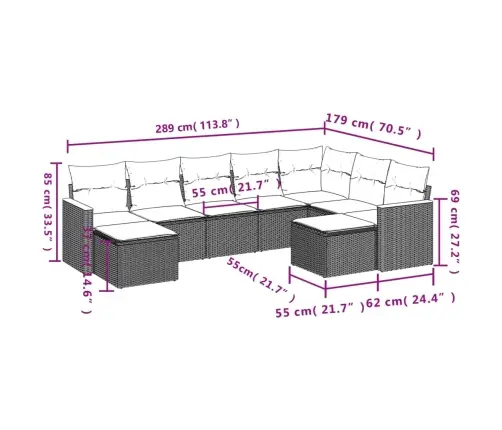 9-Osaline Aiadiivani Komplekt Patjadega, Beež, Polürotang