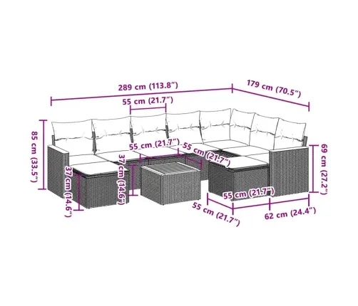 Sofos Komplektas Su Pagalvėlėmis, 10 Dalių, Smėlio, Poliratanas