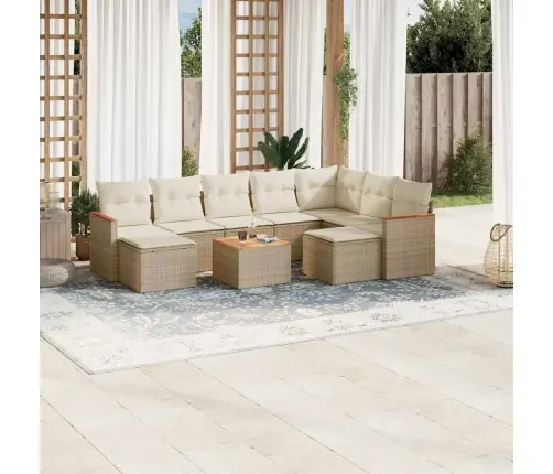 Sofos Komplektas Su Pagalvėlėmis, 10 Dalių, Smėlio, Poliratanas