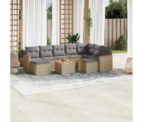 10-Daļīgs Dārza Dīvāna Komplekts, Matrači, Bēša Pe Rotangpalma Vidaxl