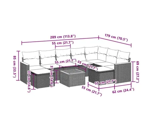 10-Daļīgs Dārza Dīvāna Komplekts Ar Matračiem, Pelēks Pe Pinums Vidaxl
