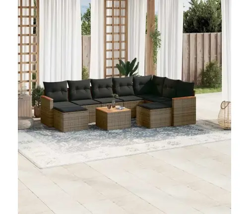 10-Daļīgs Dārza Dīvāna Komplekts Ar Matračiem, Pelēks Pe Pinums Vidaxl