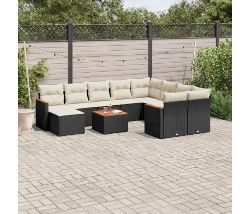 11-Daļīgs Dārza Dīvāna Komplekts, Matrači, Melna Pe Rotangpalma Vidaxl