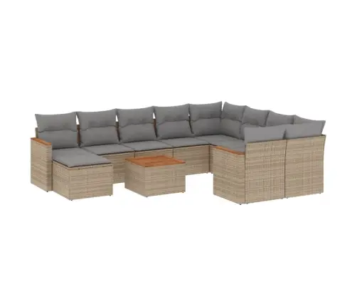 11-Daļīgs Dārza Dīvāna Komplekts, Matrači, Bēša Pe Rotangpalma Vidaxl