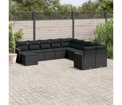 11-Daļīgs Dārza Dīvāna Komplekts, Matrači, Melna Pe Rotangpalma Vidaxl