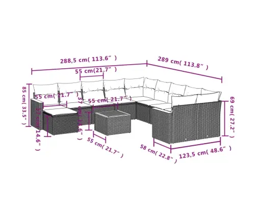 12-Daļīgs Dārza Dīvānu Komplekts, Matrači, Melna Pe Rotangpalma Vidaxl