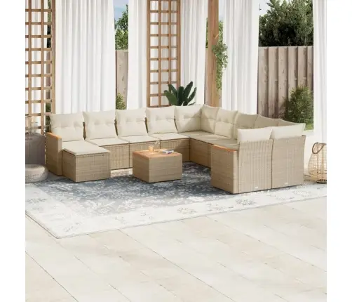 Sodo Komplektas Su Pagalvėlėmis, 12 Dalių, Smėlio, Poliratanas