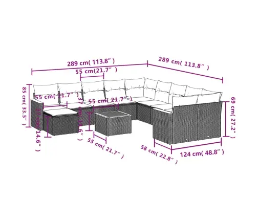 12-Daļīgs Dārza Atpūtas Mēbeļu Komplekts, Matrači, Pelēks Pe Vidaxl