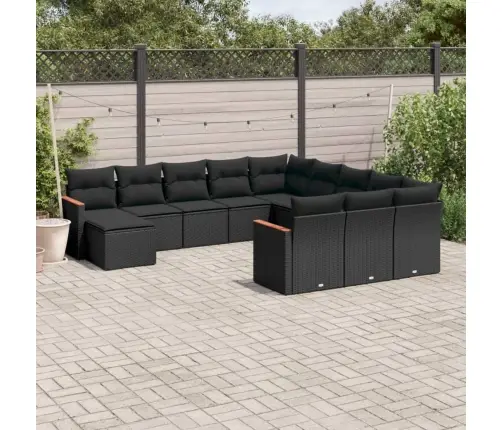 Sofos Komplektas Su Pagalvėlėmis, 12 Dalių, Juodas, Poliratanas