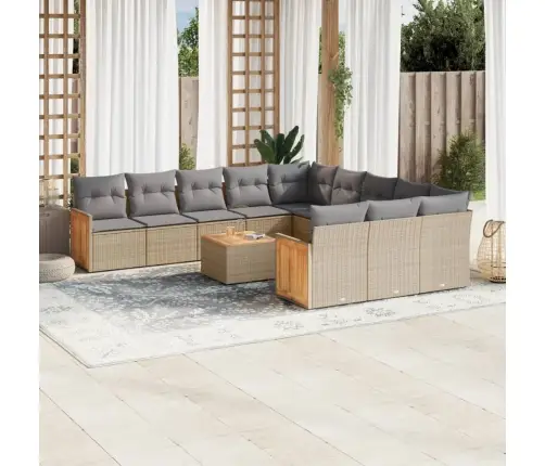 13-Daļīgs Dārza Dīvāna Komplekts, Matrači, Bēša Pe Rotangpalma Vidaxl