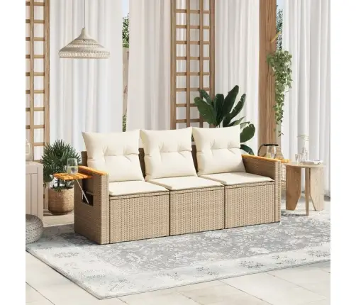 Sofos Komplektas Su Pagalvėlėmis, 3 Dalių, Smėlio, Poliratanas