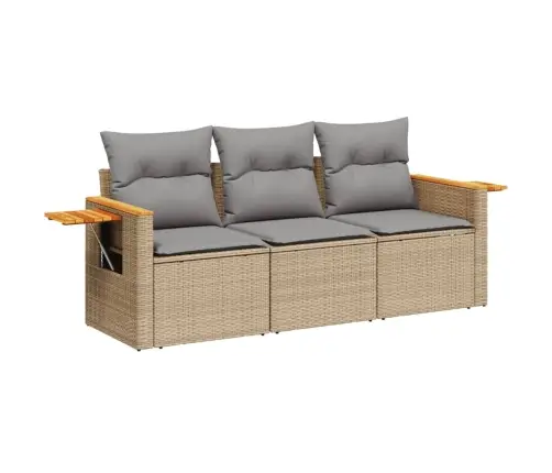 Sofos Komplektas Su Pagalvėlėmis, 3 Dalių, Smėlio, Poliratanas