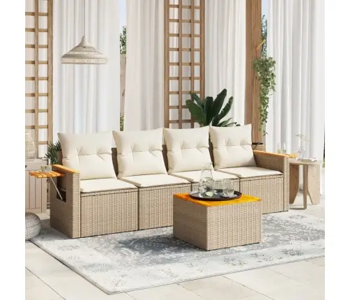 5-Daļīgs Dārza Dīvāna Komplekts, Matrači, Bēša Pe Rotangpalma Vidaxl