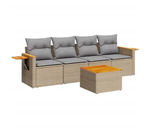 Sofos Komplektas Su Pagalvėlėmis, 5 Dalių, Smėlio, Poliratanas