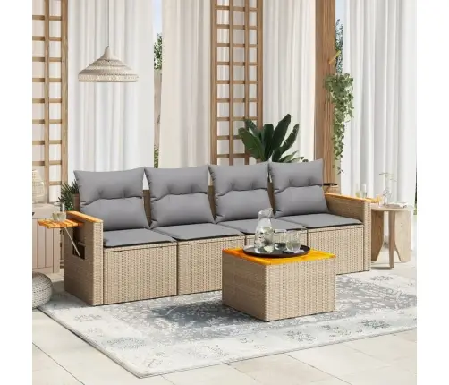 Sofos Komplektas Su Pagalvėlėmis, 5 Dalių, Smėlio, Poliratanas