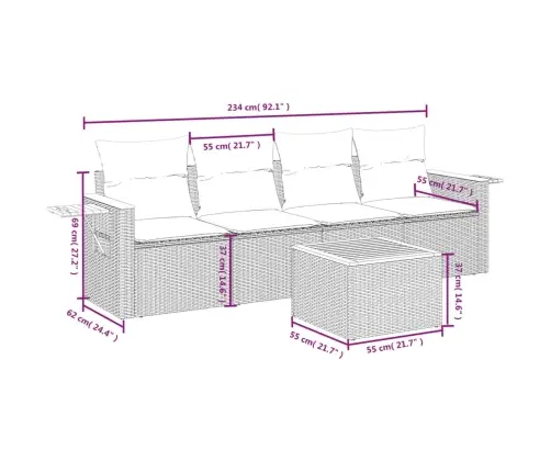 5-Osaline Aiamööblikomplekt Istmepatjadega, Polürotang, Hall