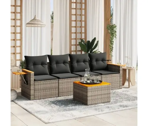 5-Osaline Aiamööblikomplekt Istmepatjadega, Polürotang, Hall