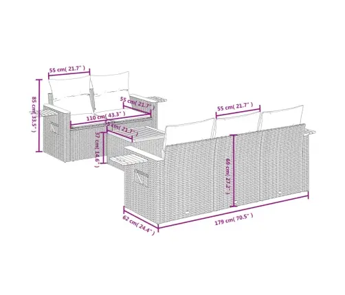 Sofos Komplektas Su Pagalvėlėmis, 6 Dalių, Smėlio, Poliratanas