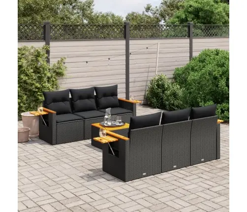 7-Daļīgs Dārza Dīvāna Komplekts Ar Matračiem, Melna Pe Vidaxl