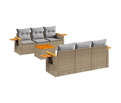 7-Daļīgs Dārza Dīvāna Komplekts, Matrači, Bēša Pe Rotangpalma Vidaxl