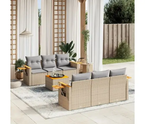 7-Daļīgs Dārza Dīvāna Komplekts, Matrači, Bēša Pe Rotangpalma Vidaxl