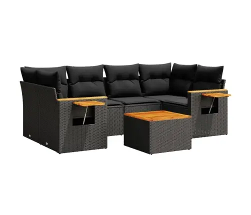 7-Daļīgs Dārza Dīvāna Komplekts Ar Matračiem, Melna Pe Vidaxl