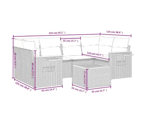 Sofos Komplektas Su Pagalvėlėmis, 7 Dalių, Smėlio, Poliratanas