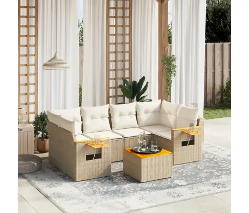 Sofos Komplektas Su Pagalvėlėmis, 7 Dalių, Smėlio, Poliratanas