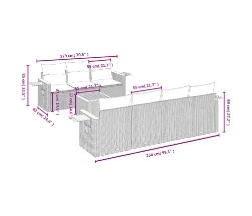 Sofos Komplektas Su Pagalvėlėmis, 8 Dalių, Juodas, Poliratanas