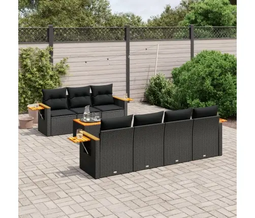 Sofos Komplektas Su Pagalvėlėmis, 8 Dalių, Juodas, Poliratanas