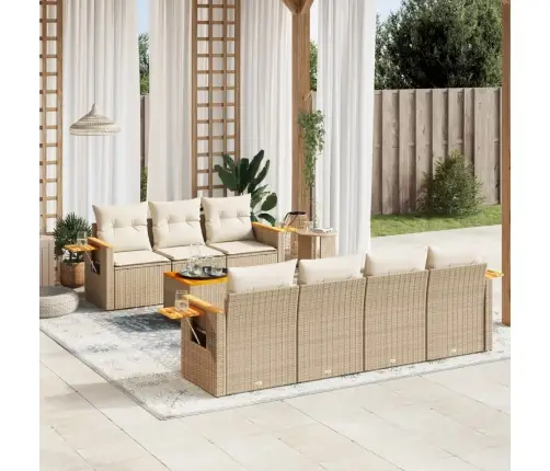 Sofos Komplektas Su Pagalvėlėmis, 8 Dalių, Smėlio, Poliratanas