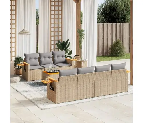 8-Daļīgs Dārza Dīvāna Komplekts, Matrači, Bēša Pe Rotangpalma Vidaxl