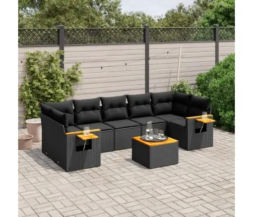 8-Daļīgs Dārza Dīvāna Komplekts, Matrači, Melna Pe Rotangpalma Vidaxl