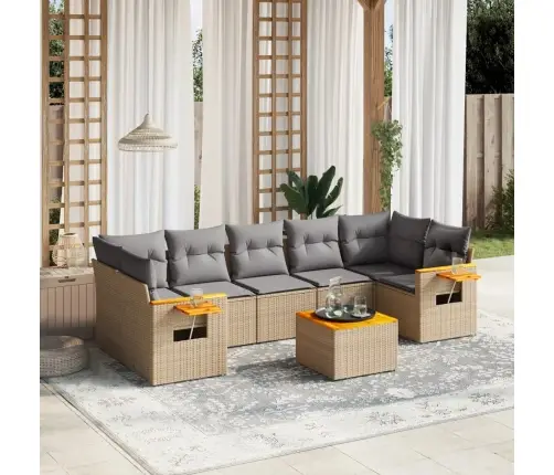 8-Daļīgs Dārza Dīvāna Komplekts, Matrači, Bēša Pe Rotangpalma Vidaxl