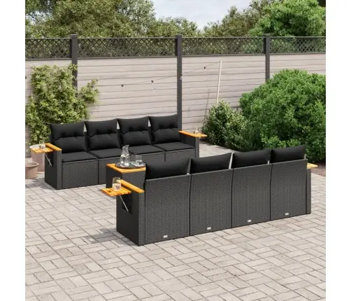 Sodo Komplektas Su Pagalvėlėmis, 9 Dalių, Juodas, Poliratanas